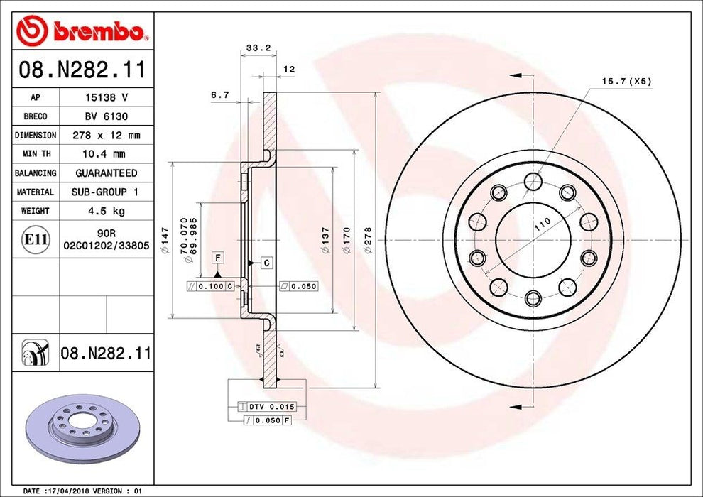 08.N282.11 Brembo Brake Rotor