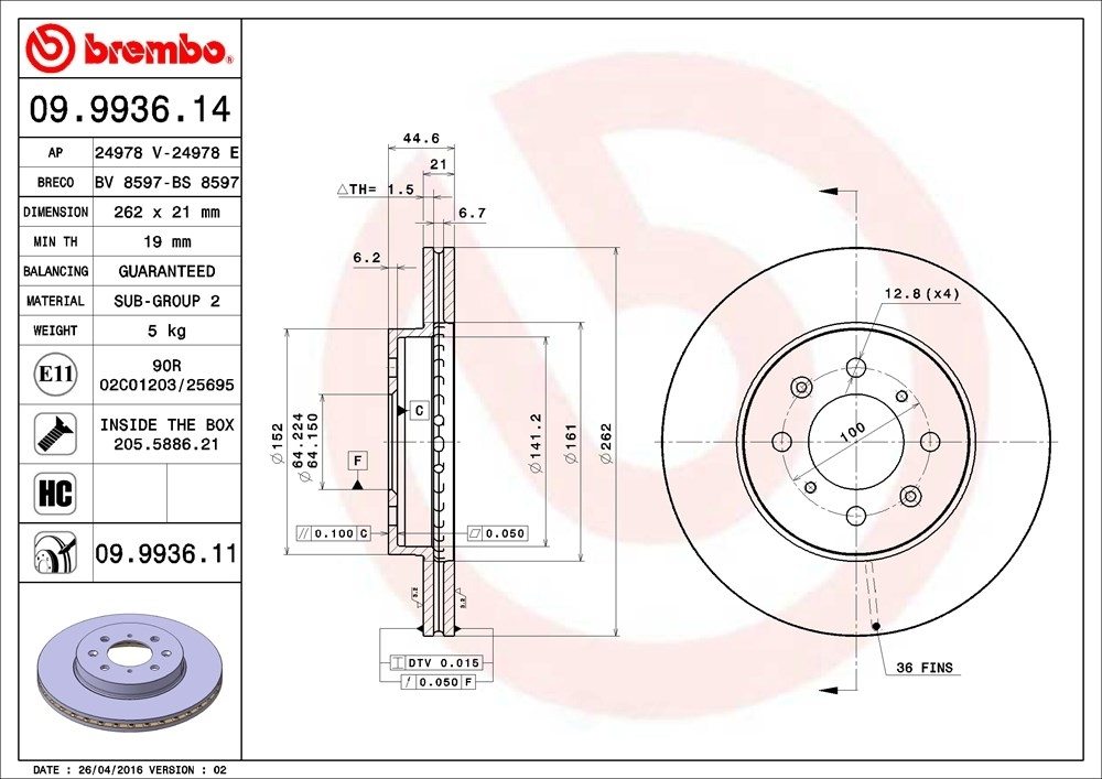 09.9936.11 Brembo Brake Rotor