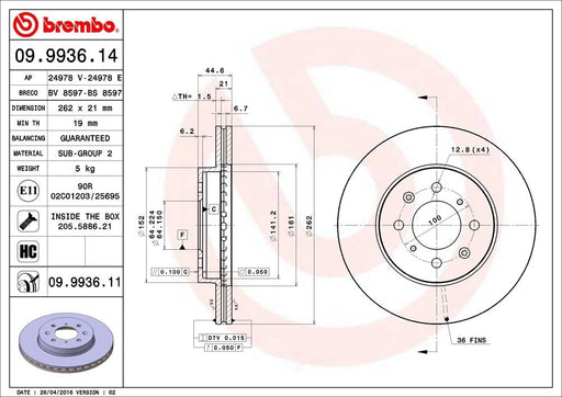 09.9936.11 Brembo Brake Rotor