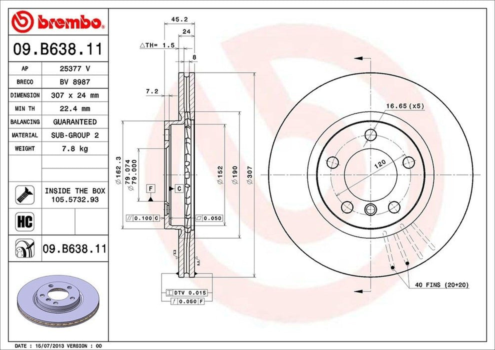 09.B638.11 Brembo Brake Rotor