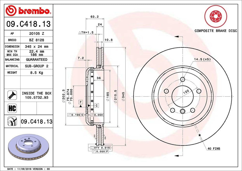 09.C418.13 Brembo Brake Rotor