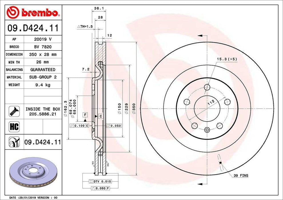 09.D424.11 Brembo Brake Rotor