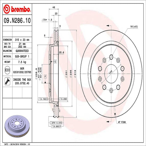 09.N286.11 Brembo Brake Rotor