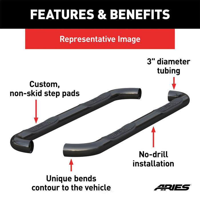 215045 Aries 3 Round Side Bars, Black