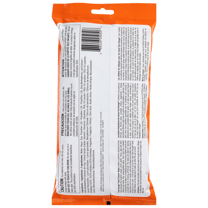 Fast Orange® Hand Cleaner Wipes, Pouch, 25 Wipes