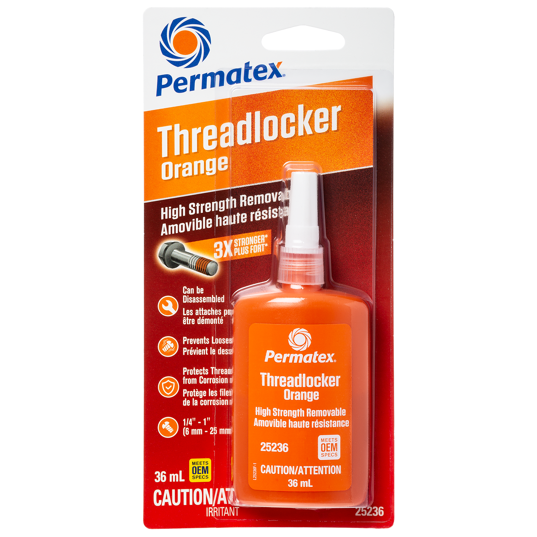 Permatex® 25236 High Strength Removable Threadlocker, Orange, 36