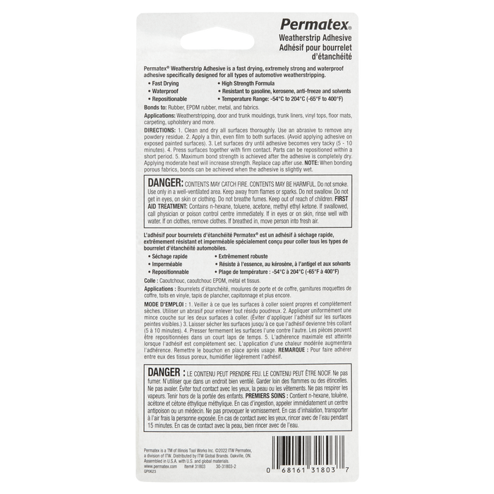 Permatex® Weatherstrip Adhesive, Yellow 80BR, 59mL Tube
