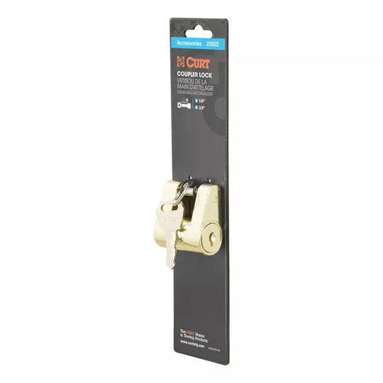 23022 Coupler Lock 1/4 Pin, 3/4 Latch Span, Padlock, Brass-Plated