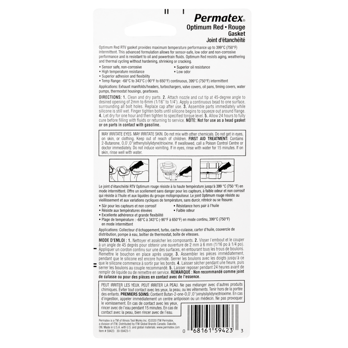 Permatex® Optimum Red High-Temp Gasket, 80mL Tube