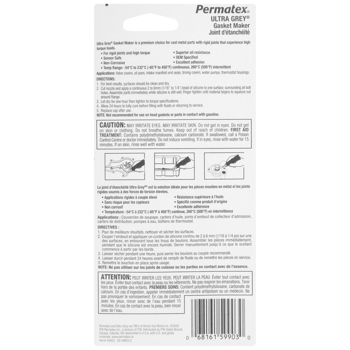 Permatex® Ultra Grey® Gasket Maker 599BR, 80mL Tube