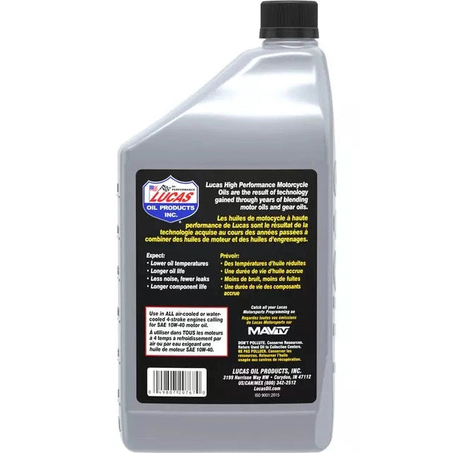 Lucas SAE High Performance Motorcycle Oil, 946 mL, 10W40