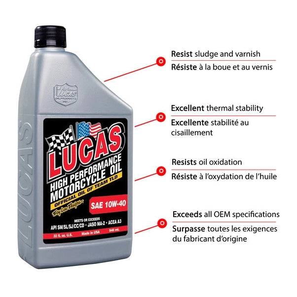 Lucas SAE High Performance Motorcycle Oil, 946 mL, 10W40