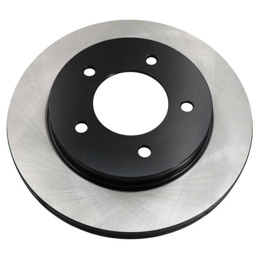 A detailed view of the C25512 ProSeries OE+ Brake Rotor, featuring a black hub and silver disc with five mounting holes.