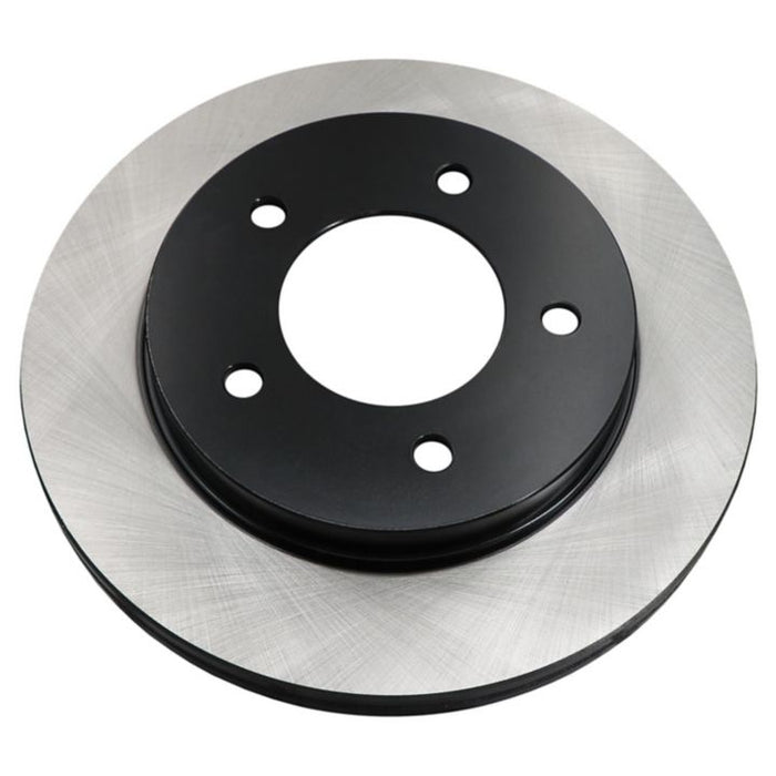 A detailed view of the C25512 ProSeries OE+ Brake Rotor, featuring a black hub and silver disc with five mounting holes.