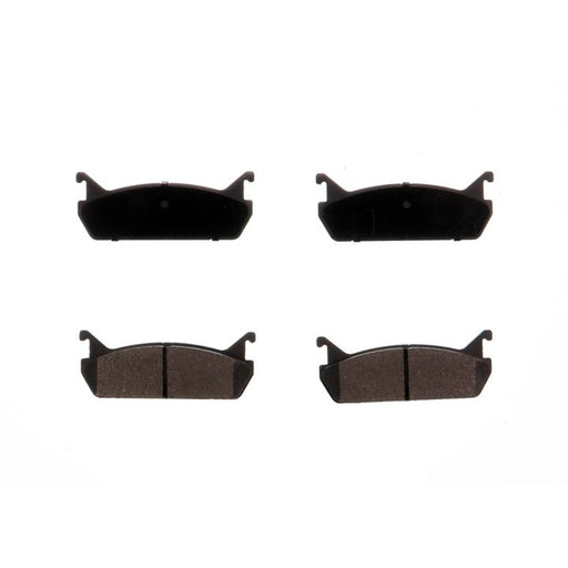 Four BFD458CR ProSeries OE Brake Pads in black displayed against a white background.