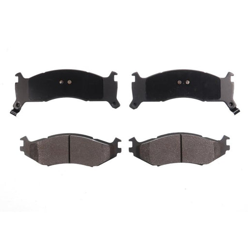 Four BFD521SM ProSeries OE Brake Pads in black, with two pads displaying the friction surface and two pads showing the metal backing plate.