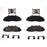 Four BFD679SM ProSeries OE Brake Pads in black, accompanied by metal clips and brackets, arranged on a white background.