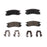 A set of four BFD698CR ProSeries OE Brake Pads and four metal clips arranged on a plain white background.