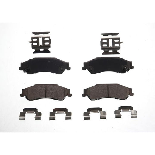 Set of BFD729CR ProSeries OE Brake Pads and hardware on a white background.