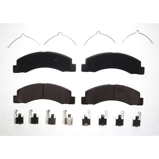 BFD756SM ProSeries OE Brake Pads kit featuring four brake pads, clips, and wires arranged on a white background.