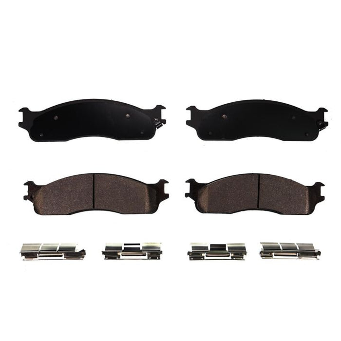 Set of four BFD965SM ProSeries OE black brake pads with hardware for a vehicle, displayed against a white background.