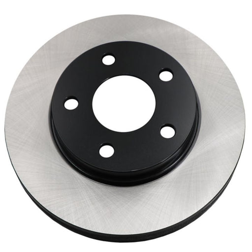 The C25522 ProSeries OE+ Brake Rotor features a circular design in silver and black, with five lug holes, and is viewed from an angle.