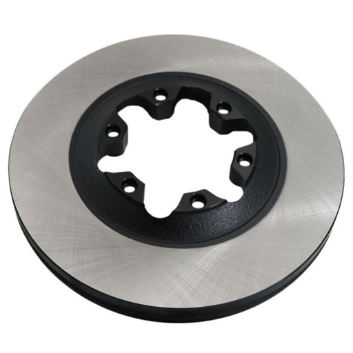 The C26137 ProSeries OE+ Brake Rotor is a vented brake rotor with a black center and a metallic outer edge, featuring a star-shaped central opening with bolt holes.