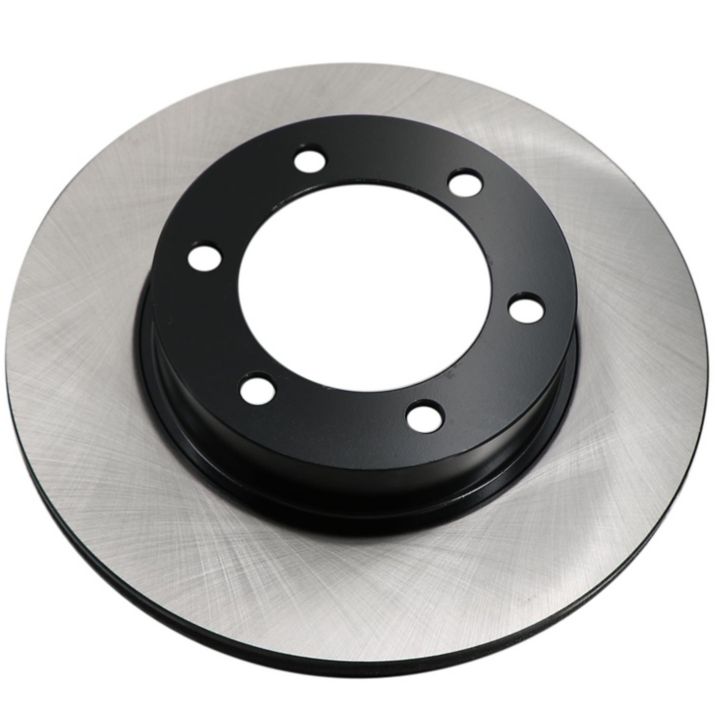 A close-up image of the C25527 ProSeries OE+ Brake Rotor showcasing its metallic silver disc and a black center hub with five bolt holes.