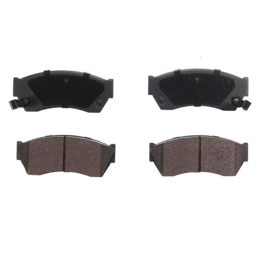 The BFD451CR ProSeries OE Brake Pads set includes four brake pads arranged in two pairs. The top pair features a sleek black finish, while the bottom pair comes in a brown color with a textured surface for enhanced grip.
