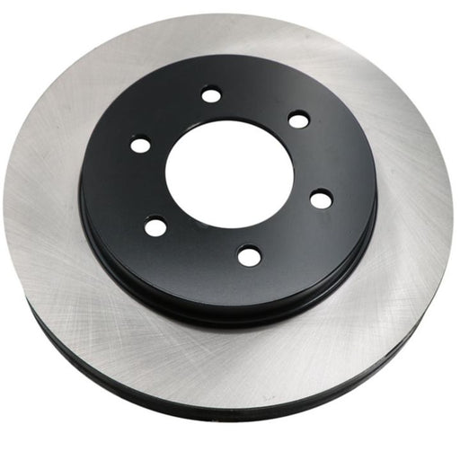 A C26111 ProSeries OE+ Brake Rotor in silver and black, featuring five center holes, isolated on a white background.