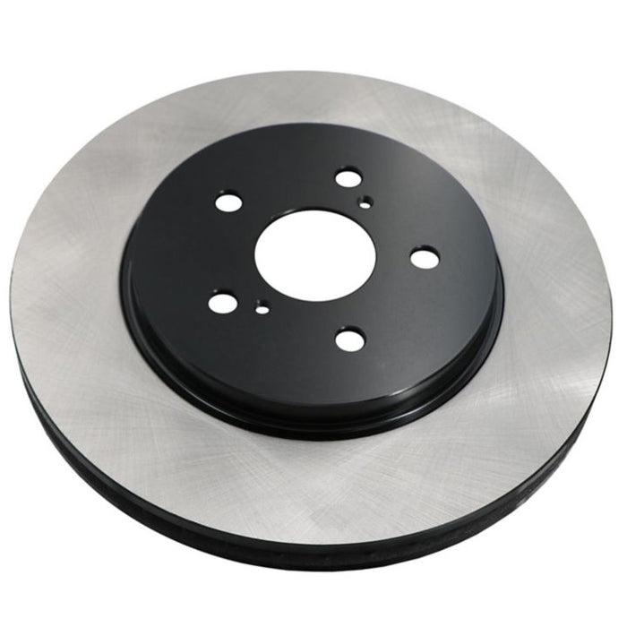 Close-up of the C26222 ProSeries OE+ Brake Rotor with a metallic finish, featuring a central black section with drilled holes.