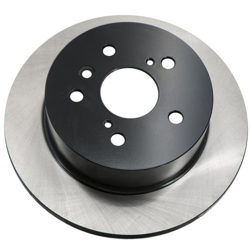 A close-up image of the C26489 ProSeries OE+ Brake Rotor, featuring a sleek black center and a shiny silver outer edge.