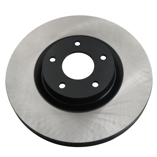 A close-up view of a C26253 ProSeries OE+ Brake Rotor, showcasing its black center hub and metallic outer disc.