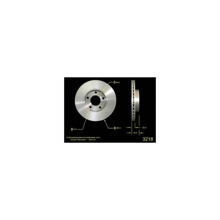 3218 Pro-Series OE Brake Rotor with technical measurements displayed on a black background.