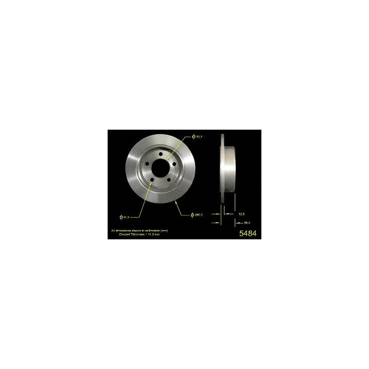 Diagram of the 5484 Pro-Series OE Brake Rotor with detailed measurements and specifications, set against a black background.
