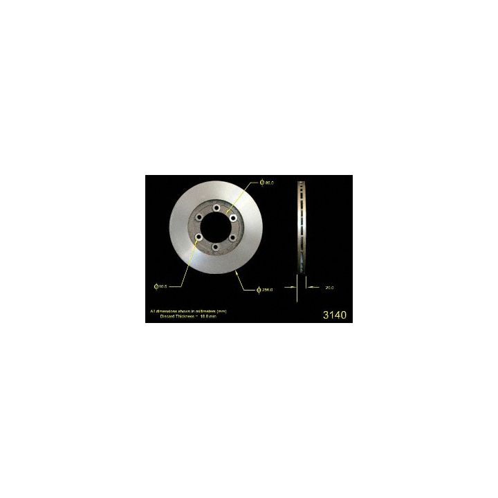 A 3140 Pro-Series OE Brake Rotor featuring its dimensions and measurements highlighted in yellow text on a black background.