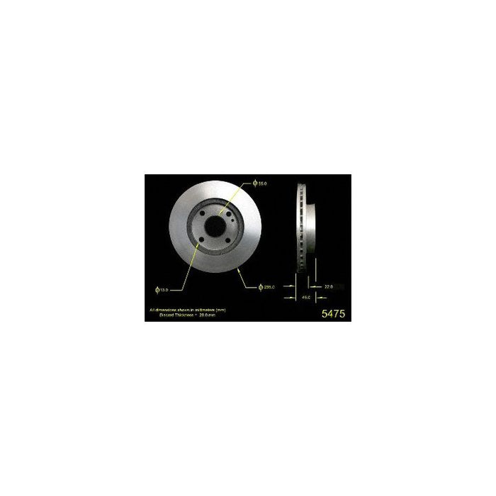 Two views of the 5475 Pro-Series OE Brake Rotor with labeled dimensions, including diameter, thickness, and minimum thickness.