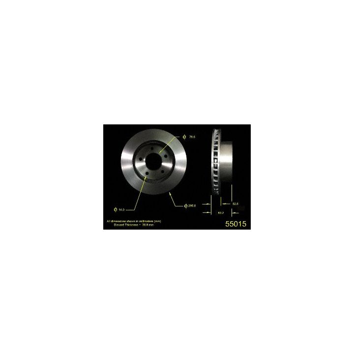 55015 Pro-Series OE Brake Rotor with specified diameter and thickness, presented from front and side views.