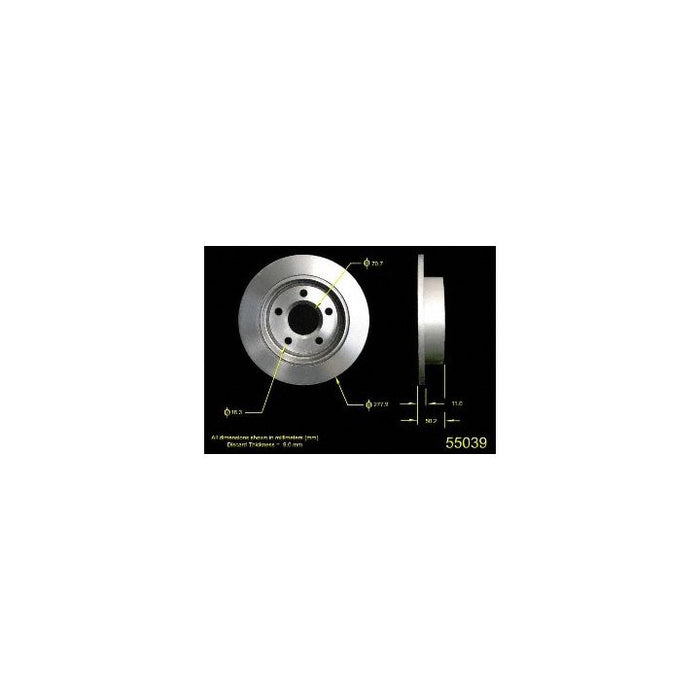 Technical diagram of the 55039 Pro-Series OE Brake Rotor with labeled dimensions and specifications on a black background.