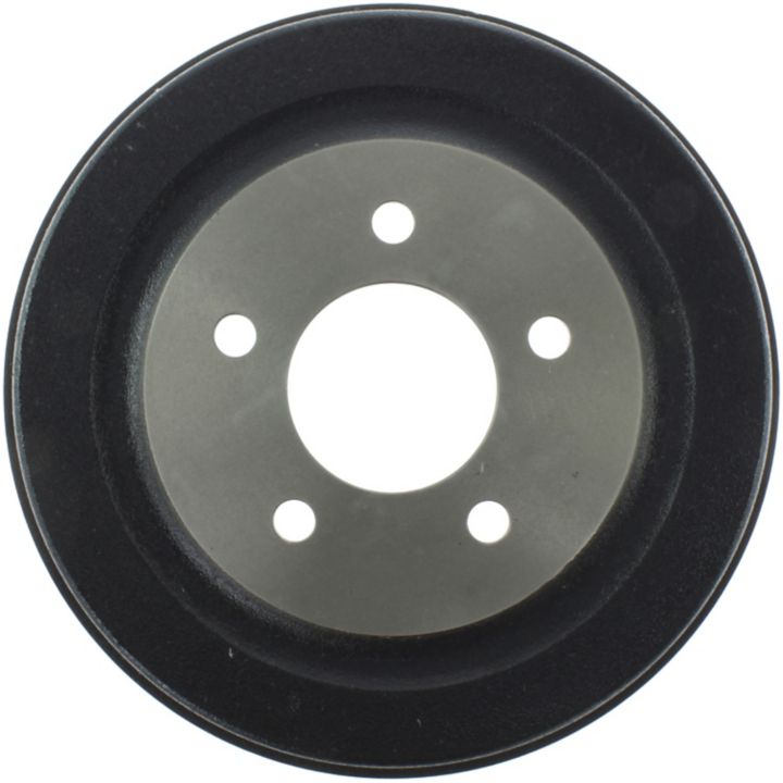 A close-up of the 80021 Pro-Series OE Brake Drum in black and gray with five bolt holes.