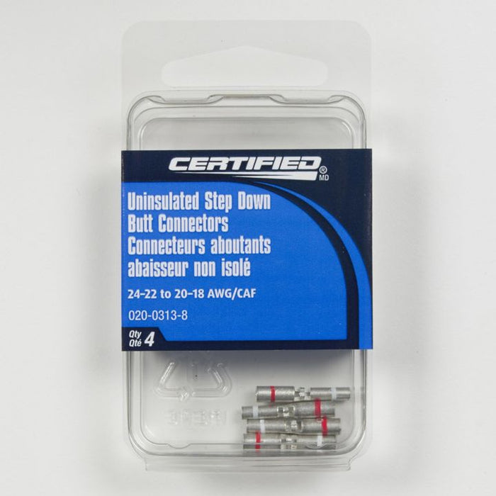 USDB24-18 Certified AWG Uninsulated Step Down Butt Connector, 4-pk