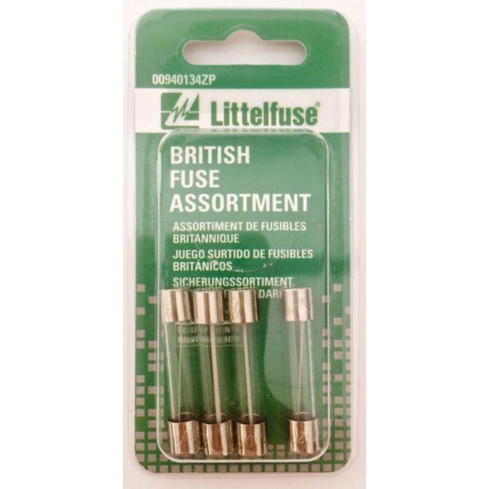 1898632 Littelfuse British Glass Fuse Assortment, 4-pk