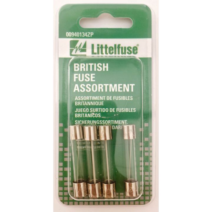 1898632 Littelfuse British Glass Fuse Assortment, 4-pk