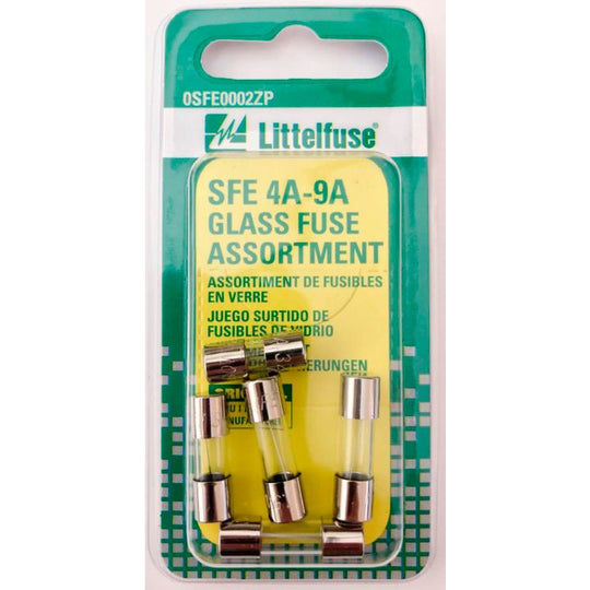 0201587 Littelfuse SFE 4A-9A Glass Fuse Assortment, 5-pk