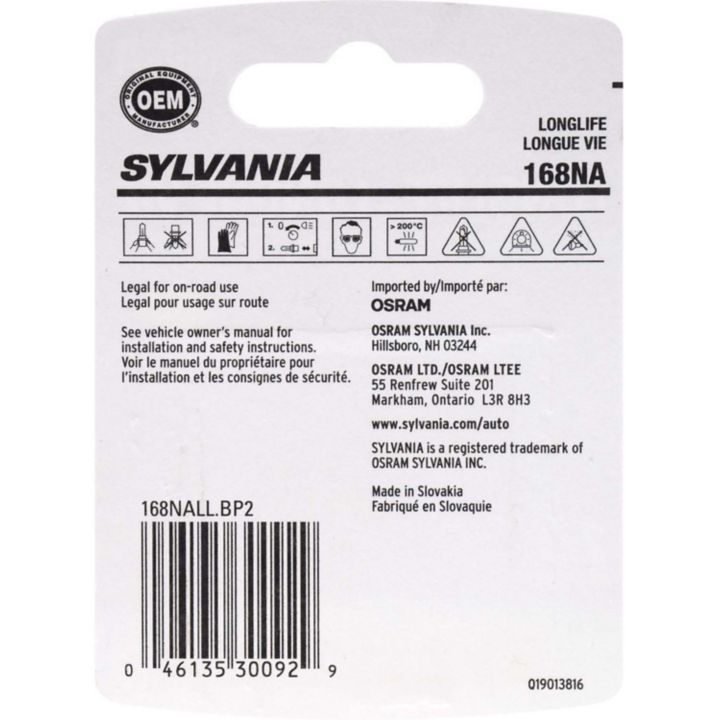 168NALL.BP2 168NA Amber Sylvania Long Life Mini Bulbs