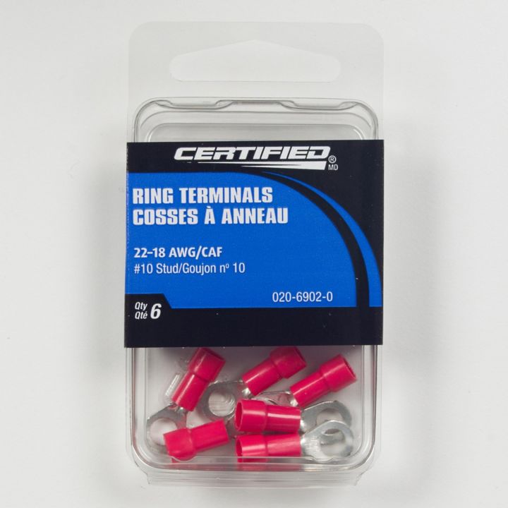 B3651-196 Certified 22-18 AWG Automotive Ring Terminal, #10 Stud, 6-pk