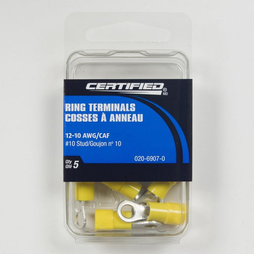 B3655-196 Certified 12-10 AWG Automotive Ring Terminal, #10 Stud, 5-pk