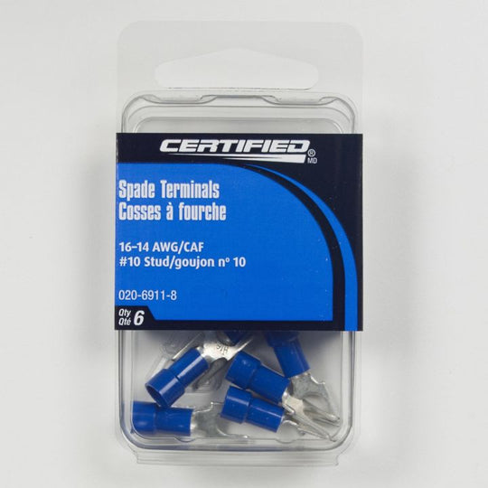 93-6911 Certified 16-14 AWG Automotive Spade Terminal, #10 Stud, 6-pk