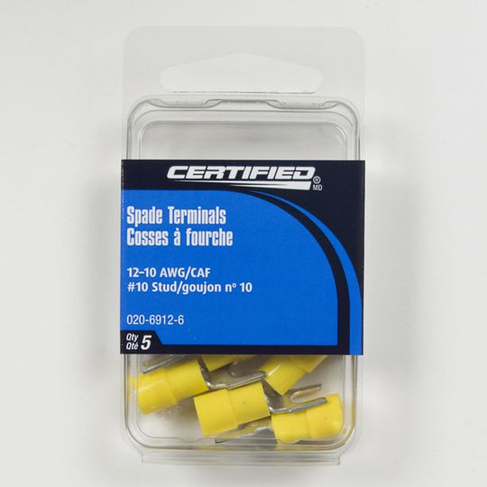 B3667-196 Certified 12-10 AWG Automotive Spade Terminal, #10 Stud, 5-pk