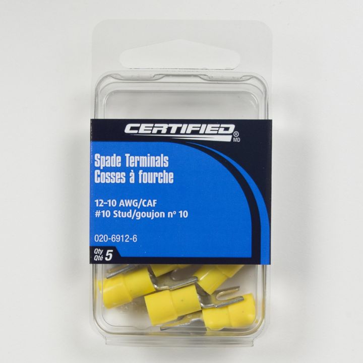 B3667-196 Certified 12-10 AWG Automotive Spade Terminal, #10 Stud, 5-pk